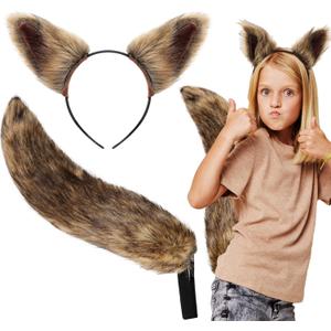 Lyrow 2 Pieces Oversized Squirrel Costume Set Squirrel Tail Squirrel Ears Headband Animal Ears Tail Set for Halloween Party Kids Adult Cosplay Accessory