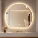 Niccy Half Moon Round LED Bathroom Mirror for Wall, 24" Irregular LED Mirror with Anti-Fog, 3-Color Adjustal, Dimmable, Semi Circle Frameless Makeup Mirror for Bathroom, Explosion-Proof