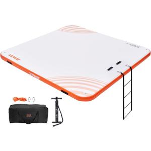 VEVOR Inflatable Floating Dock, 7 x 7FT Inflatable Dock Platform, Non-Slip Water Floating Dock Mat with Portable Carrying Bag & Detachable Ladder, Floating Platform Island Raft for Pool Beach Ocean