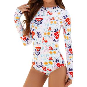 Women's Long Sleeve Swimsuit One Piece Rash Guard UV Protection Bathing Suit Printed Surfing Small