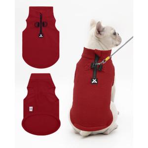 CuteBone Fleece Dog Vests Christmas Red with Turtleneck, Half Zip-Up & Pullover Winter Sweaters Shirts for Small & Medium Dogs - Warm Thermal Jackets with D-Ring, Ideal for Cold Weather DZBX03L (Large)
