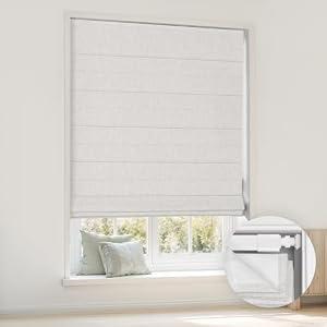 LazBlinds No Drill Cordless Roman Shades, 37'' W x 64'' H, Off White