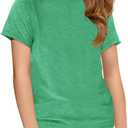 ZDC Girls Short Sleeve T Shirts Kids Crewneck Summer Tops Basic Tees 5-14 Years, 160 (Green)