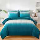 Anibedding Teal Comforter Set Queen 7 Pieces Gradient Teal Bed in a Bag Queen Size Set, All Season Down Alternative Complete Bedding Set Flat/Fitted Sheet, Pillowcases Pillow Shams