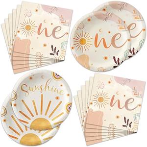 40Pcs First Trip Around the Sun 1st Birthday Decorations Bohemian Hippie Sunshine Theme Party Tableware Sun Theme First Birthday Party Supplies
