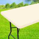Spandex 6 Foot Rectangle Table Cloth, Elastic Fitted Tablecloths for Picnic, Stretch Washable Patio Table Cover for Outdoor, Camping, Banquet and Parties (Champagne, 30"x72")