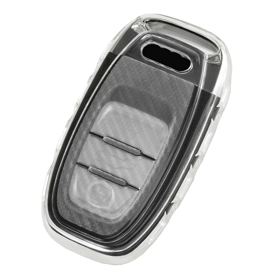 Smart Key Fob Case Carbon Fiber Texture TPU White Cover Compatible with Audi A4 A5 A6 A7 A8 W12 Q5 Hybrid R8 RS5 RS7 S4 S5 S6 S7 S8 SQ5 3 4 Button Keyless Entry Remote Control Accessories