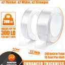 Double Sided Tape Heavy Duty (2 Rolls, 20 Feet) - Removable Waterproof Nano Mounting Filament Tape, 1.2" & 0.8" Width for Picture Hanging, Wall Decor, Posters, Carpets, Rugs - Indoor & Outdoor Use.
