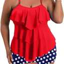 B2prity Women Plus Size Tankini Swimsuits Tummy Control Two Piece Bathing Suit Ruffled Flounce Swimwear with Shorts XL