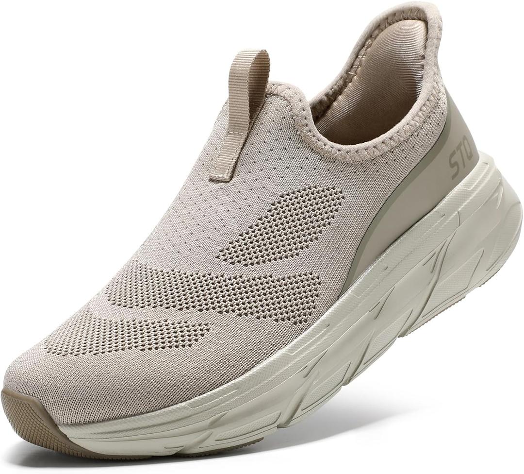 STQ Orthopedic Walking Shoes Women Casual Comfort Slip On Fashion Sneakers Breathable Cushioned Supportive Shoes Memory Foam Nurse Pregnant Plantar Fasciitis Arch Support Taupe US 9.5