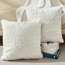 18 x 18 Ivory02 Pillow Covers Couch Throw Pillow Cases for Living Room Bed Room Faux Rabbit Fur with Rose Pattern Square Cream White 02 Cushion Covers for Bed Couch Sofa Chairs