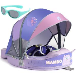 Mambobaby Float with Canopy and Tail New Upgraded Non-Inflatable Baby Pool Float Mambo Float Swim Trainer Solid Infant Swim Float Adjustable Pearl Foam Baby Swim Ring (Monster Purple)