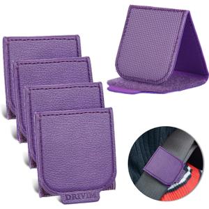 4 Pack PU Leather Strap Clip Pads for Car  Adjust the Distance and Relieve Pressure Between Neck and Shoulder Straps, Universal Comfort for Adults & Short People (Purple)