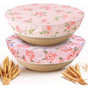 Reusable Beeswax Bowl Covers, 2 Large Bowl Covers for Bread Proofing Baskets, 12 inch Elastic Cotton Cloth Sourdough Bread Cover, Food Cover Storage Containers