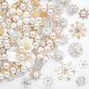 Wavwavw Rhinestone Buttons Faux Pearl Buttons Flat Back Embellishments for Jewelry Making DIY Craft Wedding Hair Bouquet Home Decoration Party Accessory