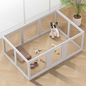 Clear Acrylic Dog Playpen Indoor, Puppy Cat Small Pet Play Pen, Pet Cat Playpen for Rabbits, Dog Fence Crate Kennel Whelping Cage (Grey, 10 Panel)