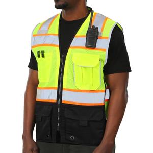High Visibility Safety VestHi Vis Vest with Zipper and Utility Heavy Duty Black PocketsSecurity Construction Vest for MenANSI/ISEA Standards, Mesh, Yellow Black, 5-XL