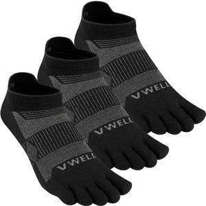 VWELL Merino Wool Toe Socks for Men Women Ankle Five Finger socks Athletic Running Moisture Wicking (3Pairs)