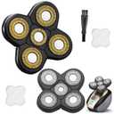 2PCS 5 Blades Head Shaver Replacement Heads Head Shaver Replacement Blades Upgrade Version 5D Electric Shaver Replacement Heads with Blade Cover and Cleaning Brush