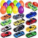 12Pack Prefilled Easter Eggs with Toys Inside, Easter Egg with Die-cast Racing Cars for Kids Basket Stuffers, Hunting Games, Party Favor, Prizes Reward