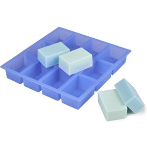 Rectangle Silicone Soap Mold, 12 Cavity 5.5oz Soap Making Mold, Flexible Easy-Release BPA-Free Silicone, Non-Stick DIY Mold for Handmade Soap, Bath Bombs, Chocolate & Crafts (Blue)