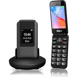 HCMOBI 4G Flip Mobile Phone for Elderly, Big Button Senior Phone, Basic Flip Phone,2.8" +1.5" Dual LCD Screen, 1400mAh Battery,Bluetooth,SOS Button,Camera,FM (Matte black)