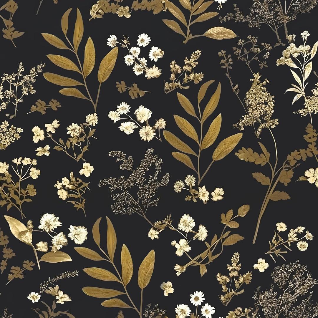 Black Gold Wallpaper Peel and Stick Dark Floral Wallpaper 17.5in x 118in Vintage Leaf Contact Paper Vinyl Waterproof Self Adhesive Boho Botanical Wall Paper for Bedroom Cabinet Dcor