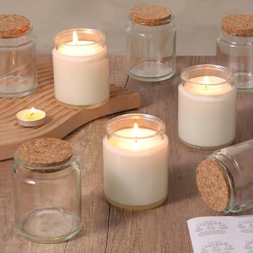 Lanttu 12 Pack Clear Candle Jars for Making Candles, 7.5oz Glass Jars with Wooden Lids and Labels, Candle Making Supplies Candle Containers for Home DIY, Gifts, Table Decor