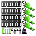 Trekassy E Track Tie-Down Rail Kit, 4 Pack 16" Etrack Rails with 12PCS E-Track Accessories Includes 4 Pack 12ft Ratchet Straps, 4 O-Rings and 4 Tie-Offs for Trailers, Vans, Trucks, Garages