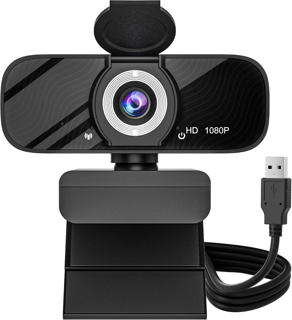 USB HD Webcam with Built-in Microphone and Rotatable Tripod, 1080P Video, Wide Angle Camera, Privacy Cover, for Desktop PC or Laptop Computer - 3Black