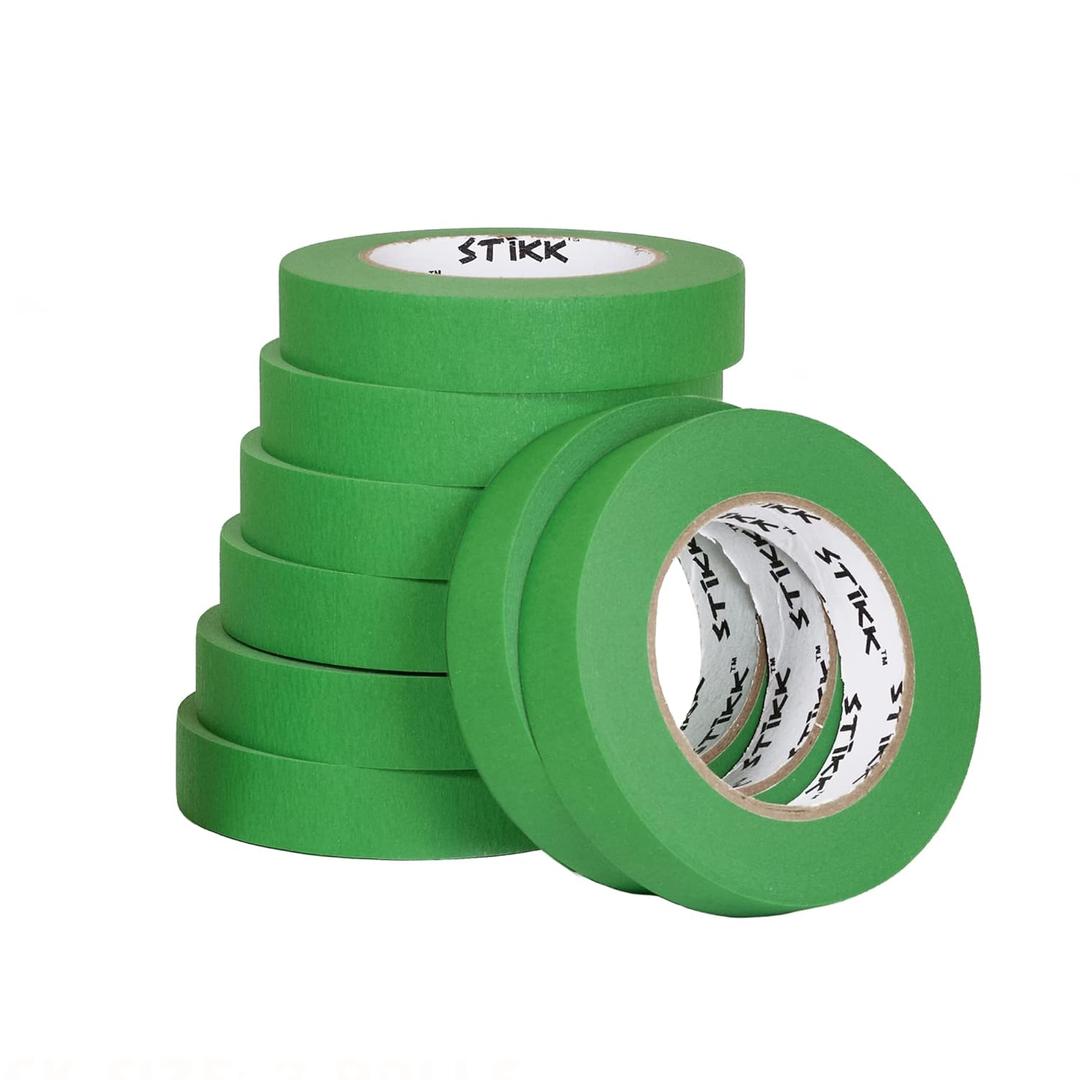 STIKK Painters Tape  8pk Green Painter Tape  1 inch x 60 Yards  Paint Tape for Painting, Edges, Trim, Ceilings  Masking Tape for DIY Paint Projects  ResidueFree Painting Tape