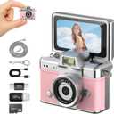 Mini Keychain Camera with Flip Screen Series,1080P HD Multiple Shooting Recording Modes, Portable Digital Camera with 16GB SD Card for Travel, Party. Ideal Pendant Gift
