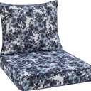 Favoyard Outdoor Seat Cushion 24 x 24 x 4 in Waterproof Pattern Fade Resistant Cover Removable Patio Furniture Cushions Deep Seat & Back Cushion Set with Adjustable Straps for Patio Chair Sofa Couch (Blue Floral)
