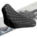 Motorcycle Front Driver Leather/Suede Cushion Pillion Seat Solo Seat Fit For Harley Softail Breakout 2013-2017 Rocker 2008-2017 (White Stitching)