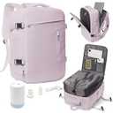 Large Vacuum Travel Backpack Women With Pump Carry On Airline Flight Approved Expandable Work Personal Item size Compression Backpack Bag Laptop compartment College Men Waterproof LotusPink