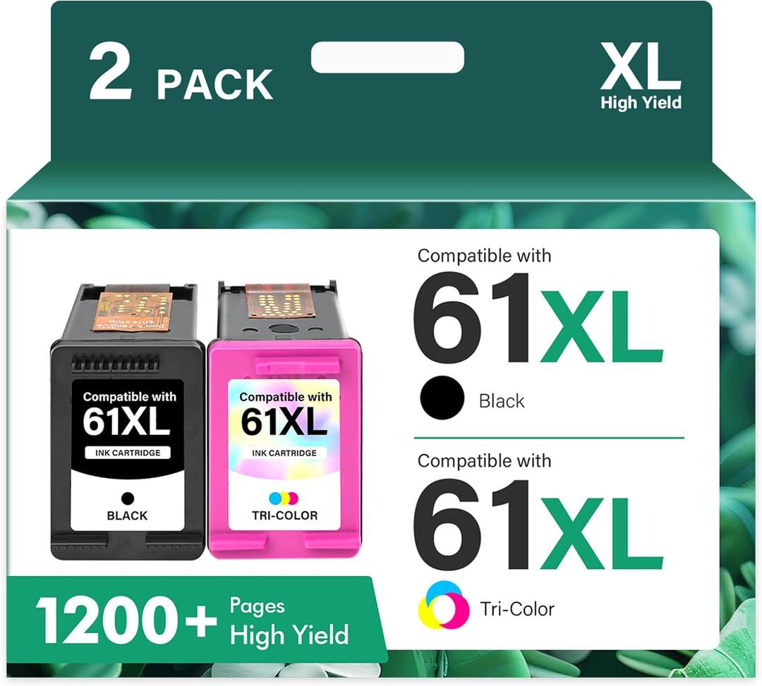 61XL 61 4500 5530 Ink Cartridge for HP Printers Replacement for HP61 Ink 61 XL Black and Color Combo Pack for Envy 4500 5530 4502 OfficeJet 4630 DeskJet 2540 Printer (1 Black, 1 Tri-Color, 2-Pack)