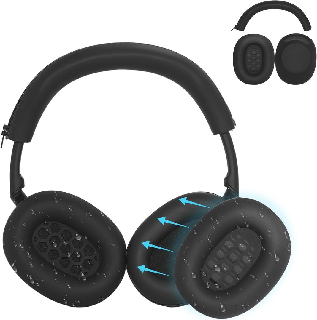 Adhiper XM6 Sweat Cover - Earpad Covers & Headband Cover for Sony WH-1000XM6 Headphones Accessories, Soft Silicone Case Covers Protector Sweatproof & Easy to Clean - Black