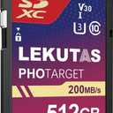 512GB SDXC UHS-I Memory Card - Up to 200MB/s Read Speed, C10, U3, V30, 4K UHD, Full-HD 4K Video SD Card for Canon Nikon Sony Panasonic DSLR, Mirrorless Cameras