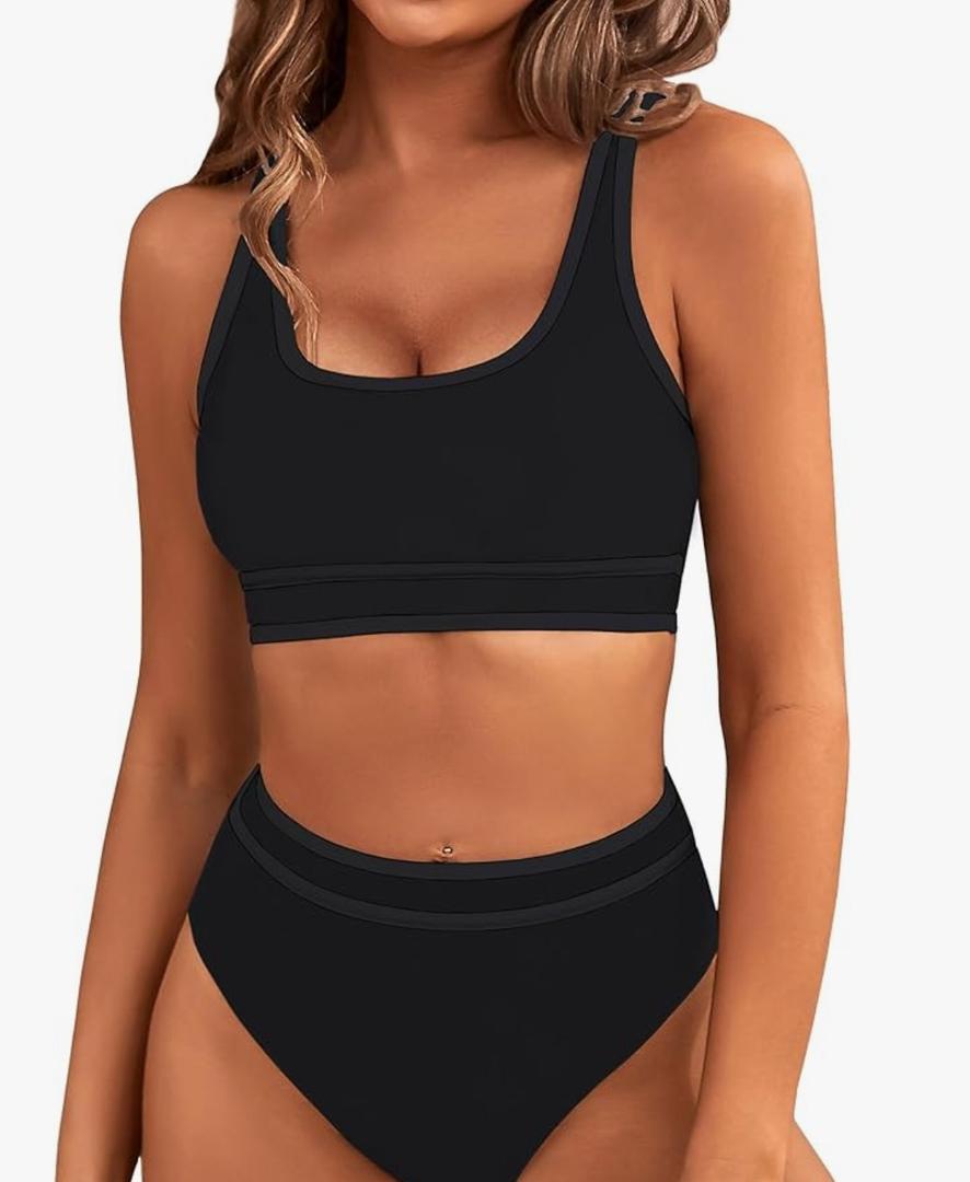 BMJL Women's High Waisted Bikini Sets Sporty Two Piece Swimsuits Color Block Cheeky High Cut Bathing Suits, L