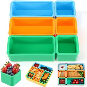 6 Pack Silicone Bento Box Dividers, Reusable Leakproof Dips Containers for Lunch Box, Dishwasher Microwave Freezer Safe, Meal Prep Food Storage, 3 Colors