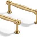 2 Pack 4 inch(102mm) Center to Center Brushed Gold Cabinet Pulls Solid Cabinet Hardware Heavy-Duty Drawer Pulls Kitchen Handles for Cabinets Cupboard Handles