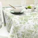 Green Flower Tablecloth Rectangle Floral Fabric Table Cloth Washable Wildflower Table Cover for Spring Picnic Dinner Decoration, 60 x 104 Inch