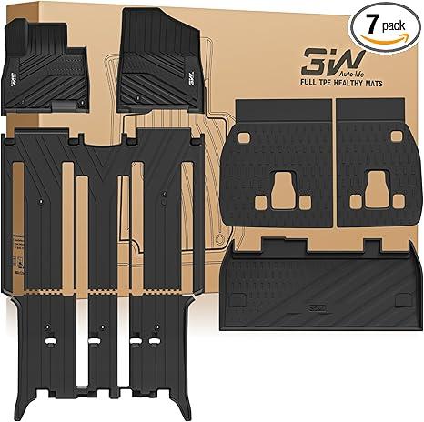 3W Floor Mats & Seatback Mats & Cargo Liner for Kia Carnival Hybrid 2025 2026（Only Fit 8 Seats）,Custom Fit All Weather TPE Full Set Floor Liner Trunk Mat with Backrest Mats Accessoires, Black