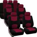 FH Group Flat Cloth Full Set Car Seat Covers Three Row 7 Seater - Universal Fit for Cars, Trucks & SUVs Burgundy