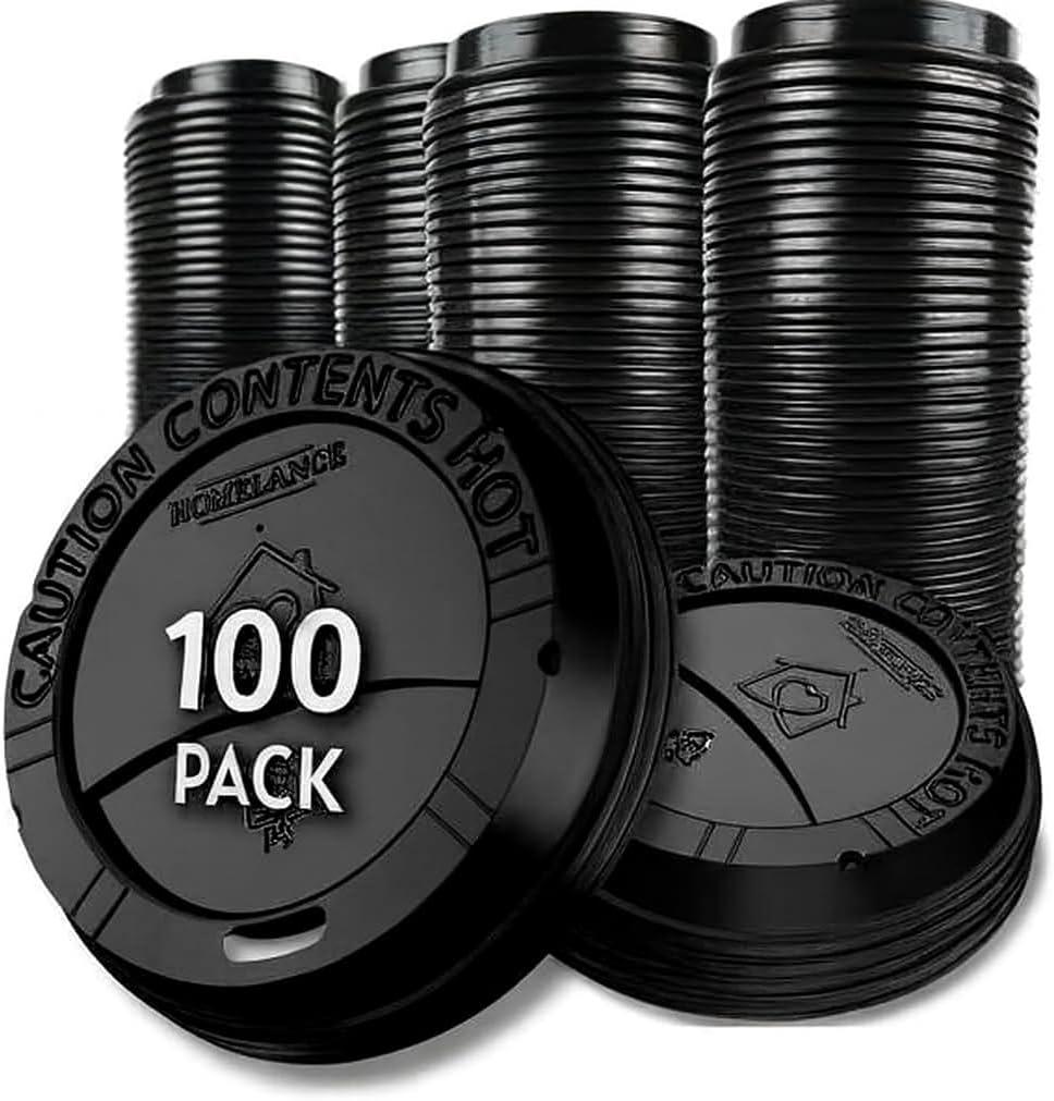 Pack Of 100, Black Disposable Coffee Cup Lids, Coffee Lids 10 oz 12 oz 16 oz 20 oz, Leak-Proof Plastic Coffee Lid, Heat-Resistant & Strong Hot Cup Lids For Everyday Convenience