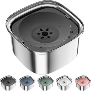 UPSKY 3L Dog Water Bowl 101oz Stainless Steel No Spill Large Capacity Dog Food Water Bowl Slow Water Feeder, Spill Proof Pet Water Dispenser Vehicle Carried Travel Water Bowl (gray)