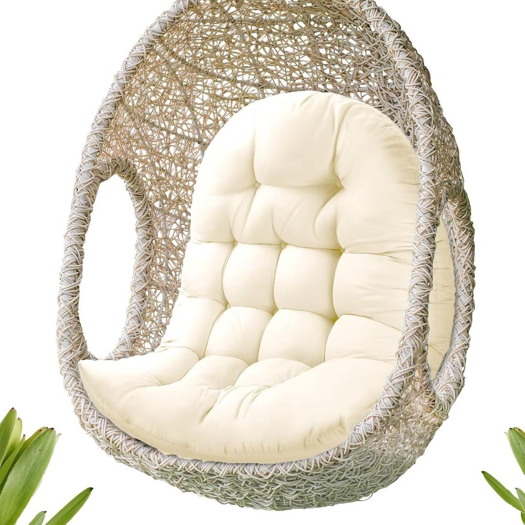 Egg Chair Cushion for Outdoor Patio Swing Hammock Furniture, Waterproof | Button tuft, straps, thick, large, waterproof cover, pp cotton inner, indoor & outdoor swing cushion for porch yard, 48x32x7, 32x48in