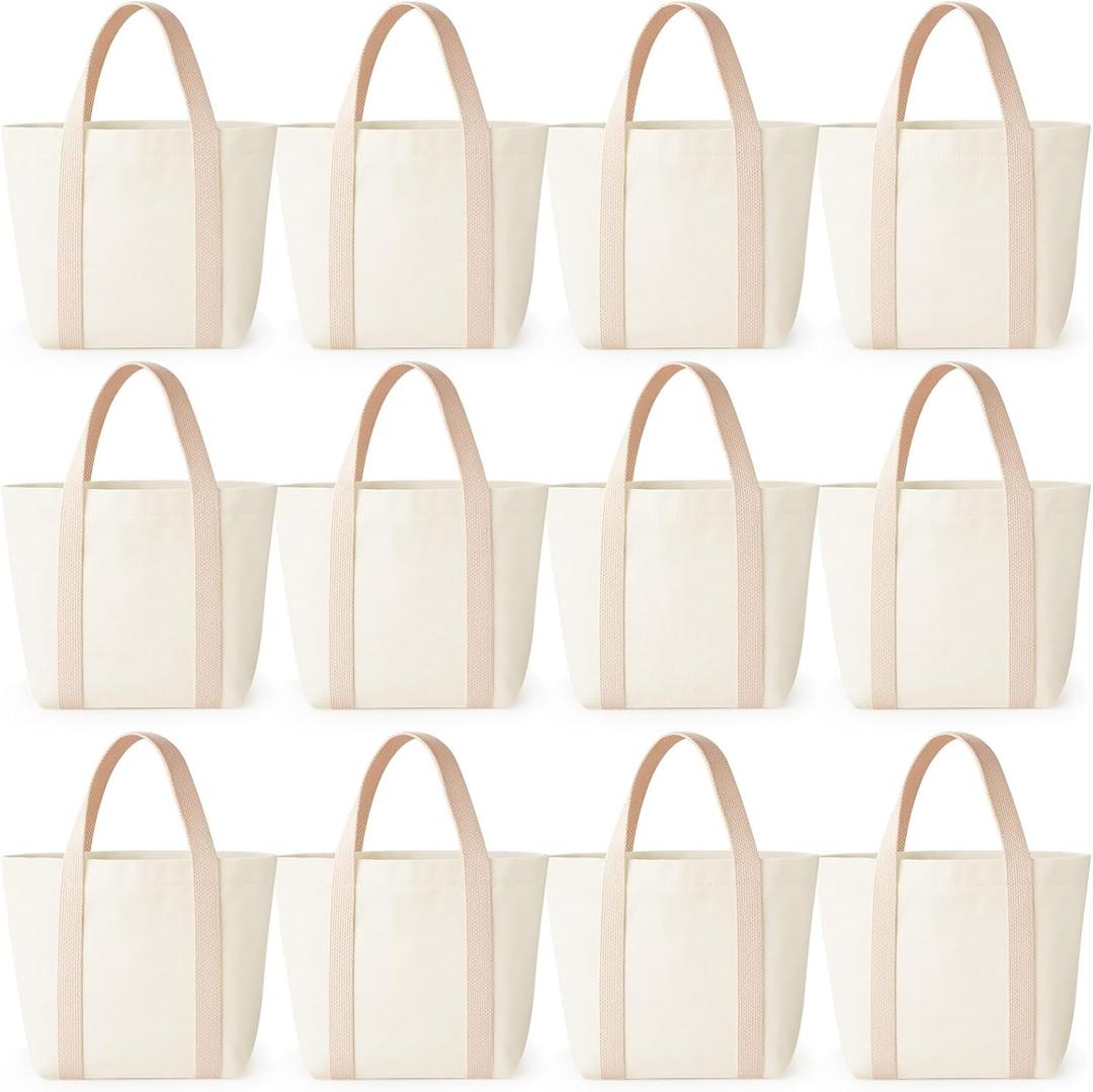 Aliceset 12 Pack Mini Canvas Tote Bags Reusable Mini Gift Bags Tote Bag for DIY