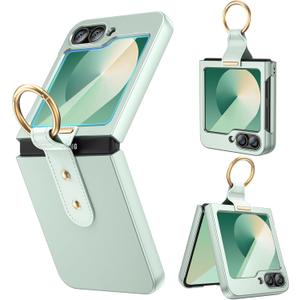 Ruky for Galaxy Z Flip 6 Ring Case, Hard PC Ultra-Thin Anti-Scratches Shockproof Slim Protective Phone Case Girls Women Covers for Samsung Galaxy Z Flip 6, Mint Green