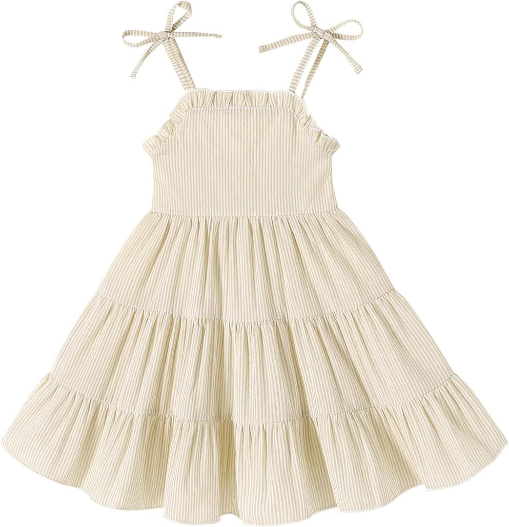JEELLIGULAR Toddler Girl Summer Dress Tie Strap Sleeveless Sundress White/Floral/Denim Beach Dresses for Baby Girls 12M-6Y